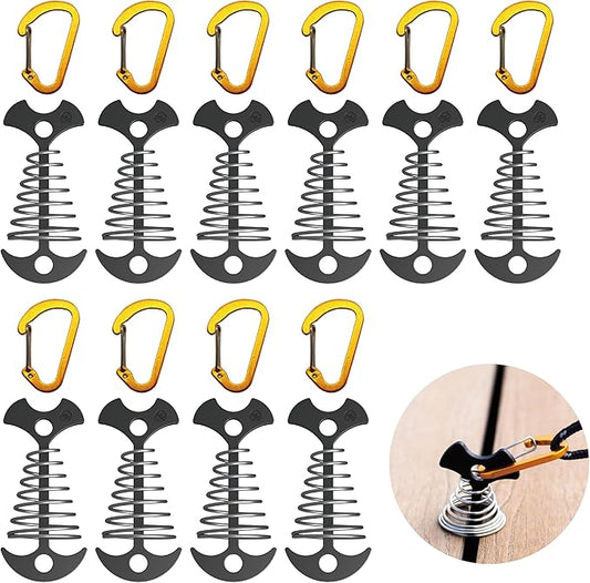 NACETURE Deck Anchors Pegs with Carabiners - Tie Down Anchor Rope Tensioner | Rope Tent Tie Down Stakes Clips, Canopy Tent Anchors Outdoor Camping Tent Accessories 10 Pack (Black)