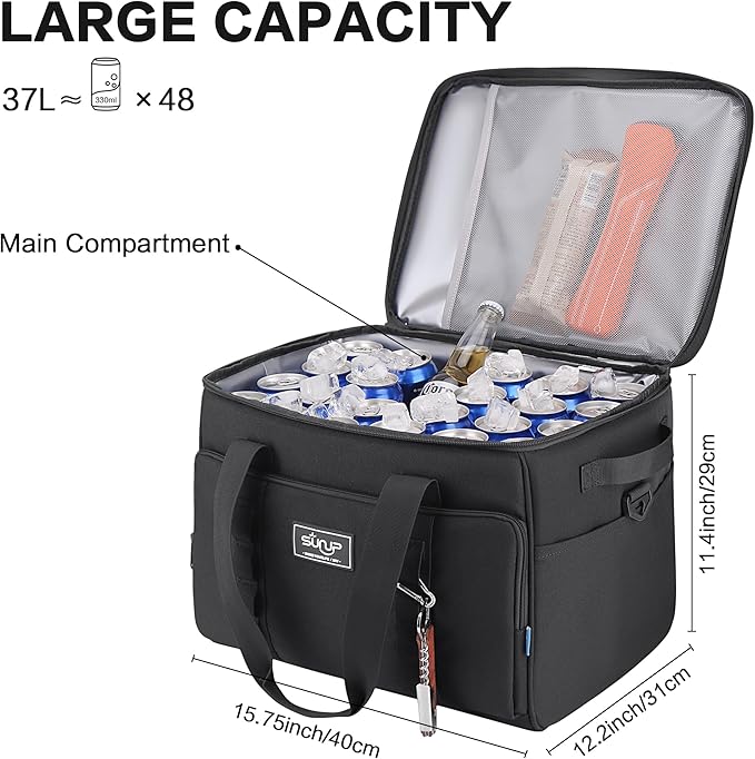 SUNUP 48 Cans Soft Sided Insulated Cooler Bag, Collapsible Large Lightweight Ice Chest, Portable Leak-Proof Cooler for Travel, Camping, Beach, Grocery
