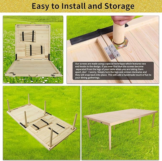 30 * 60 Low Picnic Table for Sitting on The Floor，Foldable Table for Patoi,Garden,Beach,Camping,with a Clear Varnish,Natural