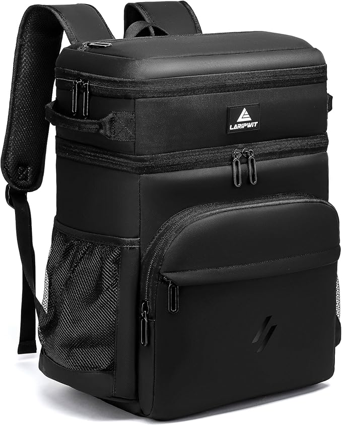 Laripwit Picnic Backpack Cooler Bag - 54 Cans Black Insulated Leak-Proof Lunch Backpack With Cooler Compartment, Large Double Deck Soft Bag for Beach, Camping, Travel
