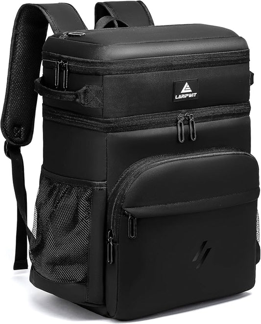 Laripwit Picnic Backpack Cooler Bag - 54 Cans Black Insulated Leak-Proof Lunch Backpack With Cooler Compartment, Large Double Deck Soft Bag for Beach, Camping, Travel