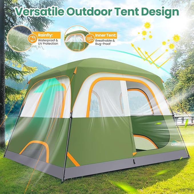COBIZI 4-6-8-10 Person Camping Tent, Spacious Family Tents for Camping Ideal, Hiking, 3500mm Waterproof Double-Layer Windproof Tent for Hiking & Backpacking