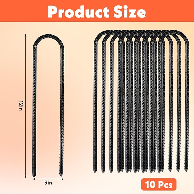 10 Pack Heavy Duty Trampoline Anchors, Black Wind Stakes 12x3cm Metal Ground Stakes for Swing Set, Tent, Outdoor Safety