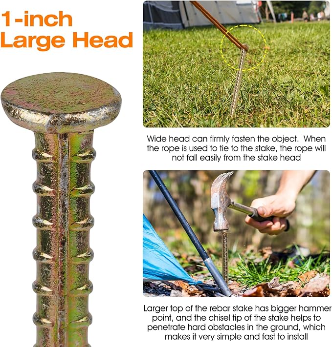 Ground Anchors 16" Large Ground Nail Stake with Brackets 8pcs Earth Anchors Mobile Home Storage Shed Anchor Kit Swing Set Anchors for Metal Swing Set Playset Tie Down