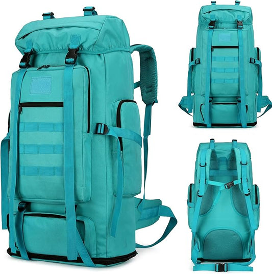 100L Hiking Camping Backpack MOLLE Rucksack Waterproof Daypack (LakeBlue)
