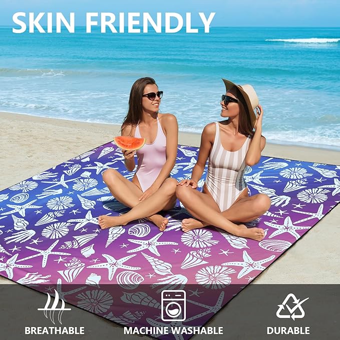 Beach Blanket, Sandproof Beach Mat, Waterproof Quick Drying Lightweight Outdoor Aztec Picnic Mat 79" X 83"/120"x108" for 2-8 Adults for Travel, Camping, Hiking