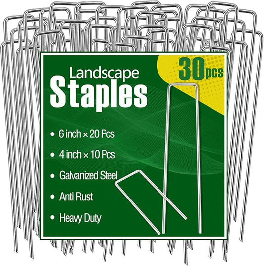 30 Pcs Galvanized Landscape Staples Metal Garden Stakes Heavy Duty for Ground Cover, U-Shaped Pins Yard Stakes Weed Barrier Fabric, Garden Hose, Drip Irrigation, 1 inch*(6+4 inch)