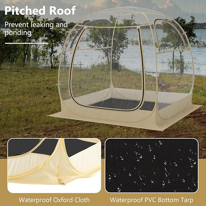 Tangkula All Weather Pop Up Instant Tent for 5-6 People, With Waterproof Tarp Floor, Outdoor Clear Bubble for Sports Events, Fishing, Camping, Cheering (6x5.4Ft)