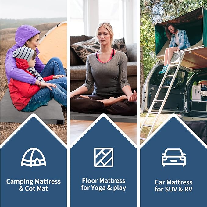 Memory Foam Camping Mattress Pad，Portable Roll Up Sleeping Pad for Floor,Camping, Car|Twin, Single, Kid Cot, Outdoor Guest Bed,Removable Waterproof Cover Travel Bag
