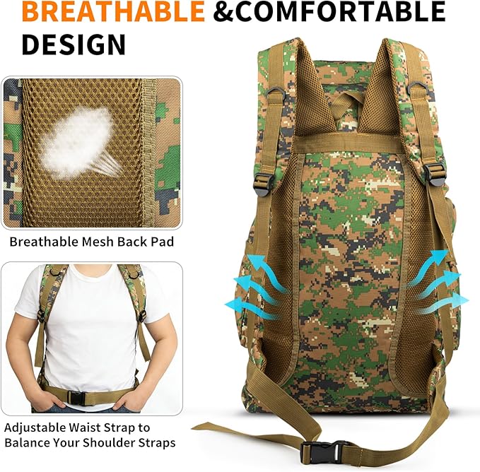 Hiking Backpack Tactical Backpack for Men Women, 80L Military Backpack Rucksack Waterproof Large Travel Camping Backpack for Men, Molle Rucksack Outdoor Sport Travel Daypack (Woodland Camo)