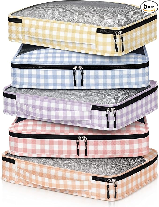 5 Pcs Packing Cubes for Suitcase Large Travel Cubes Carry on Luggage Organizer Bags for Clothes Accessories(S,Plaid)