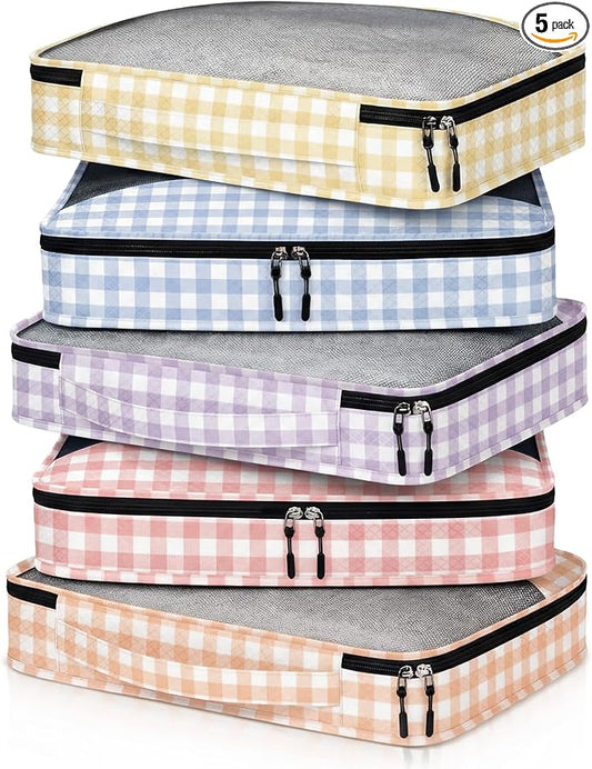 5 Pcs Packing Cubes for Suitcase Large Travel Cubes Carry on Luggage Organizer Bags for Clothes Accessories(L,Plaid)