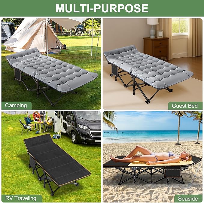 ABORON Camping Cot for Adults, Folding Sleeping Cot with Mattress, 500 lb Capacity Heavy Duty Outdoor Folding Sleeping Bed, Portable Cot Bed for Camping, Indoor Guest Use, Home & Travel