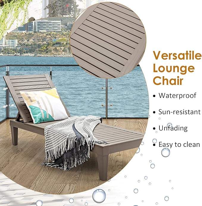 Tangkula Outdoor Chaise Lounge Chair, Lightweight Patio Lounge Recliner Chair with Adjustable Backrest, 5 Reclining Positions Chaise Lounger for Patio, Beach, Balcony, Poolside, Backyard (2, Coffee)