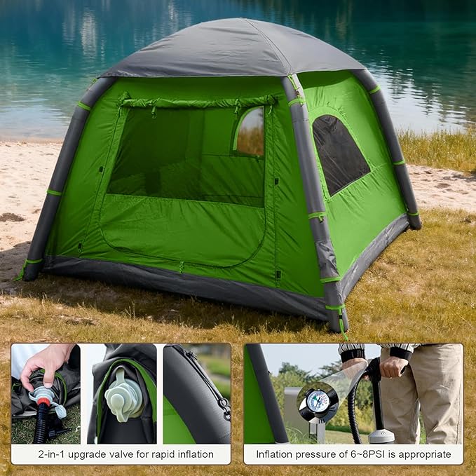 Inflatable Tents for Camping,2/4 Person Easy Setup Blow Up Tents for 4 Seasons Waterproof InflatableTent for Camping, Air Glamping Tents for Camping Adult