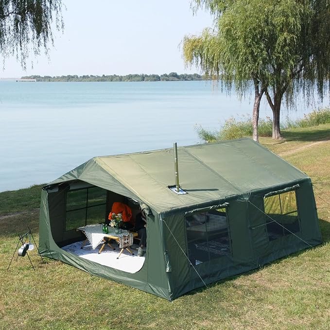 Inflatable Camping Tent with Hand Pump Waterproof Outdoor Blow up Tent 2-8 Person Oxford 4 Season Glamping Air Tent Cabin House with Mesh Windows & Door