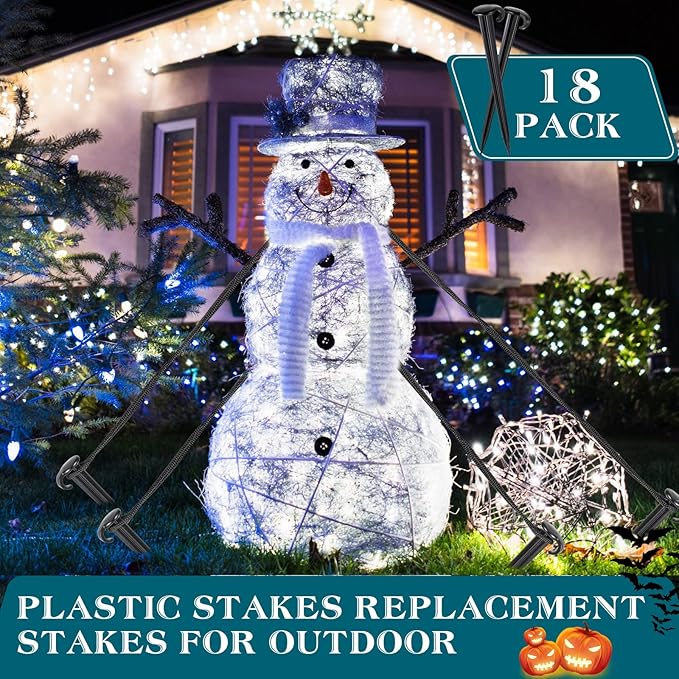 Vicenpal 18 Pcs 7 Inch Plastic Yard Stakes Inflatables Heavy Duty Plastic Garden Stakes for Tent Ground Replacement Outdoor Fence Lawn Pegs Landscape Staples Halloween Christmas Decorations (Black)