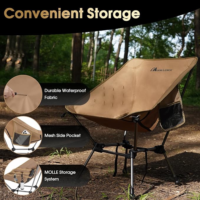 MOON LENCE Portable Camping Chair Plus, Upgraded Comfort & Size, Compact and Lightweight Still, Folding Chair for Backpacking & Hiking, 330Lbs Capacity (Khaki)