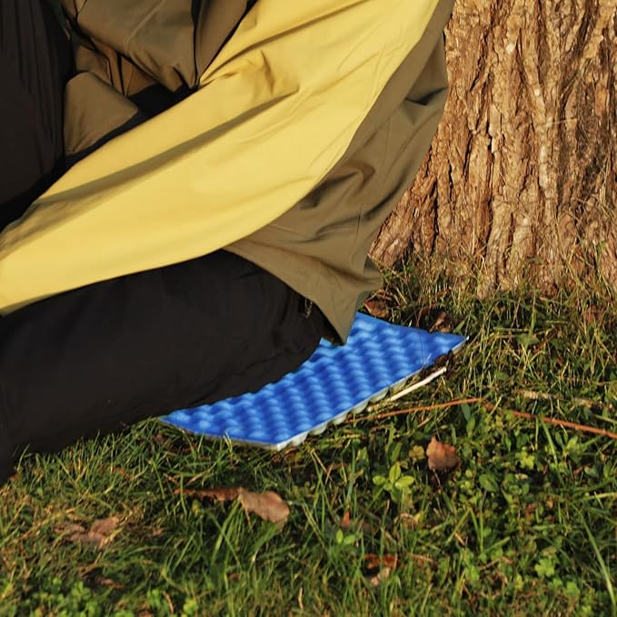 REDCAMP Ultralight Foam Backpacking Sit Pad, Foldable Waterproof Z Hiking Sitting Pad Insulated Stadium Seat Cushion with Strap for Outdoor Camping Picnic, Blue/Black/Yellow