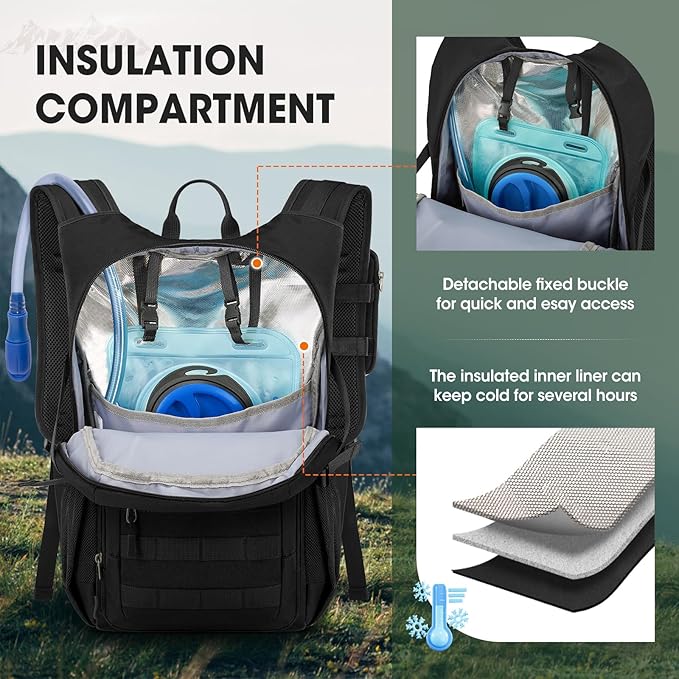 RAINSMORE Tactical Hydration Backpack 18L with 2L Water Bladder & Rain Cover, Insulated Molle Hiking Daypack, Lightweight Waterproof Ripstop Water Pack for Outdoor Cycling, Hiking