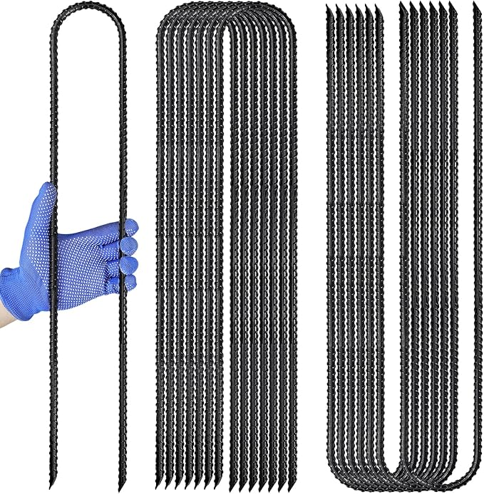 Trampoline Ground Anchors 24-Inch Heavy Duty U Rebar Stakes for Trampoline, Dog Fence, Black Antirust Coated (16 Pcs)