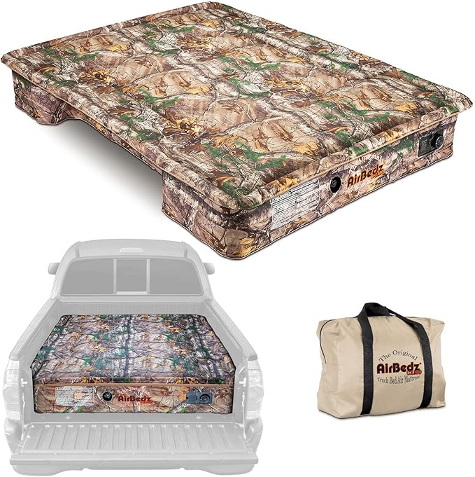 Pittman Outdoors AirBedz Mid-Size, Short Bed Truck Bed Air Mattress - 6-6.5' Long, Built-in Rechargeable Battery Air Pump, Realtree Camo, Carry Bag, Patch Kit, 73"x 55"x 12".