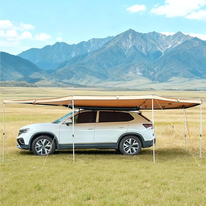 VEVOR 270 Degree Awning with Bulit-in LED Lights, 133 sq.ft Driver Side Vehicle Awning, Waterproof UV50+ Car Side Awnings, All-Weather Free-Standing Overland Awnings Car Shelter for SUV Truck Camping