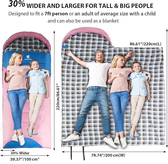 GEERTOP Flannel Sleeping Bags for Adults Big & Tall People Portable Cold Weather Envelope XXL All Seasons Camping Sleeping Bag