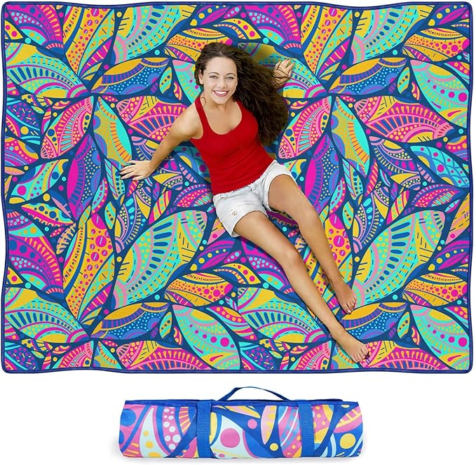 Waterproof Picnic Blankets Foldable & Portable 60''x80'' Boho Picnic Mat for Outdoors, Large Washable Picnic Blanket for Travel Camping Beach, Park Grass Picnic Blanket Accessories for Adults