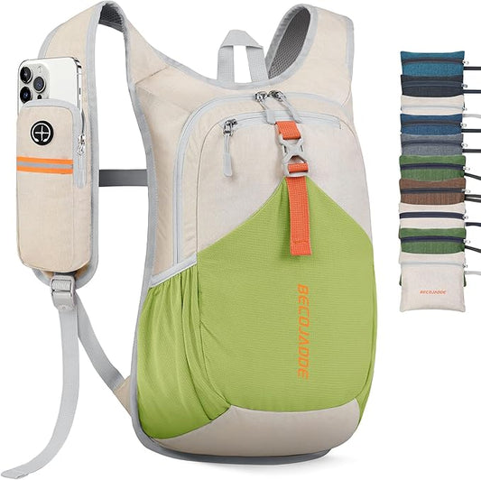 15L Small Hiking Backpack for Men Women Foldable Packable Back Pack Ultralight Hiking Daypack for Travel Camping Outdoor, Beige Green