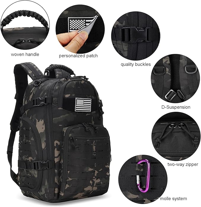 35L Tactical Backpack for Men Heavy Duty Military Backpack 3 Day Assault Pack Molle Backpack Hiking Rucksack (BlackMix)