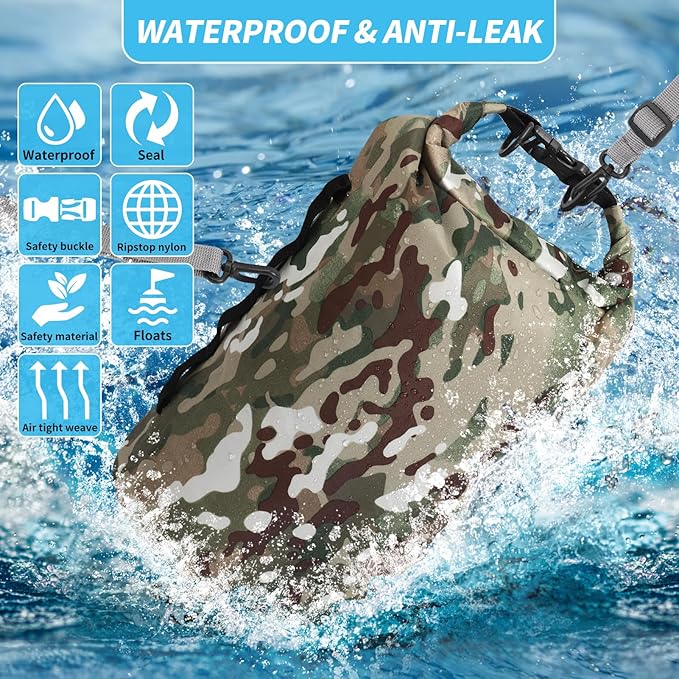 Dry Bags Waterproof Dry Sacks Camouflage Small Lightweight Dry Bag with Strap for Paddle Board Kayaking Fishing Camping Hiking (35L)
