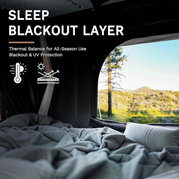Rooftop Tent, Roof Top Tent for 2-3 Person, Blackout-Coated Polycotton & Oxford for UV Protection and Waterproof, with Aluminum Ladder, Skyview Window, Mattress, for Car/Truck/Jeep/SUV/Van