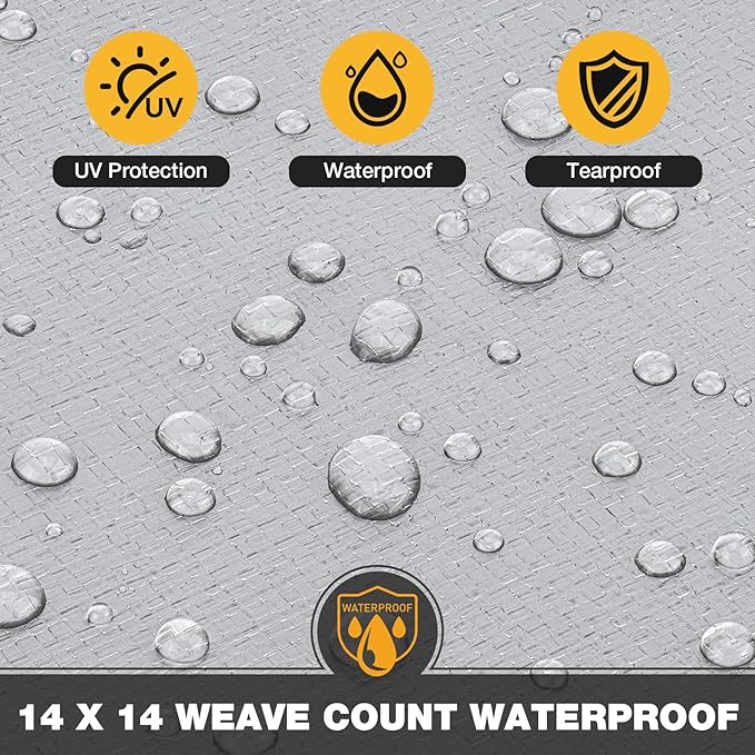 Tarp 10x12 Feet 14 Mil Heavy Duty Waterproof Tarp, Large Multipurpose Cover with Brass Grommets and Reinforced Edges, UV Resistant Thick Poly Tarps for Outdoor Camping Tent Pool Car