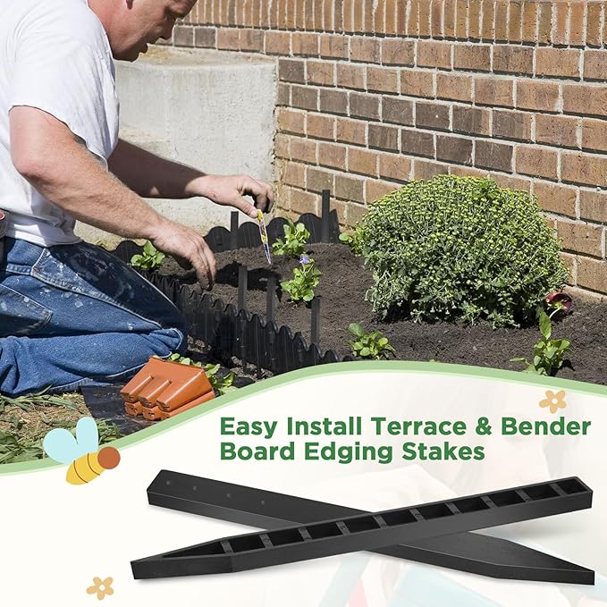 24 Pcs 12 Inch Heavy Duty Landscape Lawn Garden Border Stakes Black Plastic Stakes Easy Install Bender Board Garden Edging Thinner Terrace Outdoor Wires Bender Board Edging