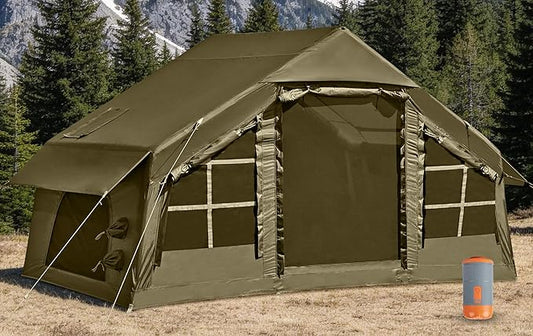 Inflatable Tents for Camping with Stove Jack, 2/4/6/8 Person Easy Setup Blow Up Tents for 4 Seasons Waterproof Inflatable Camping Tent with Awning, Air House Glamping Tents for Camping Adult