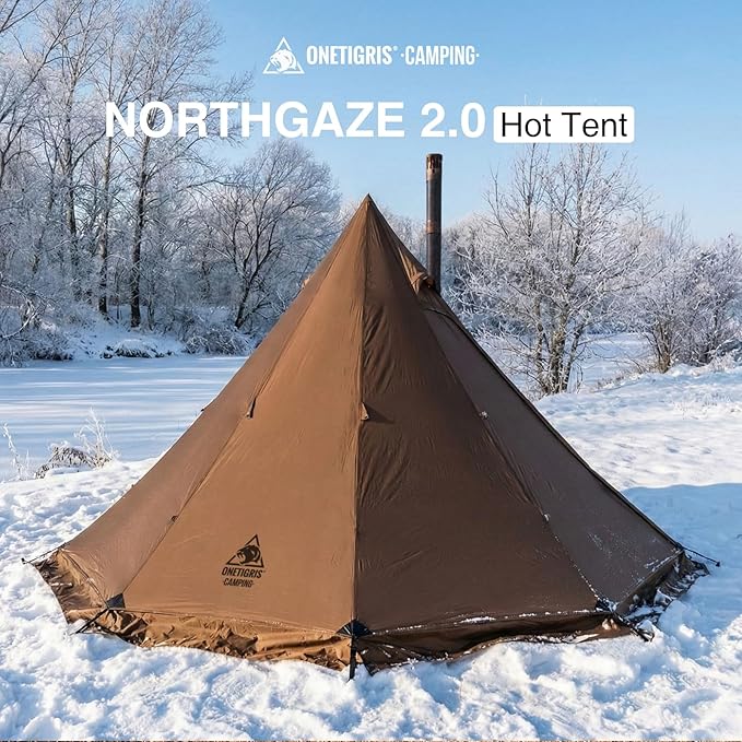 OneTigris Northgaze 2.0 Hot Tent with Stove Jack - 2-Person Ultralight Tent, 6.2lbs with 2 Doors, Waterproof & Wind-Resistant for 4-Season Camping, Backpacking, and Hunting