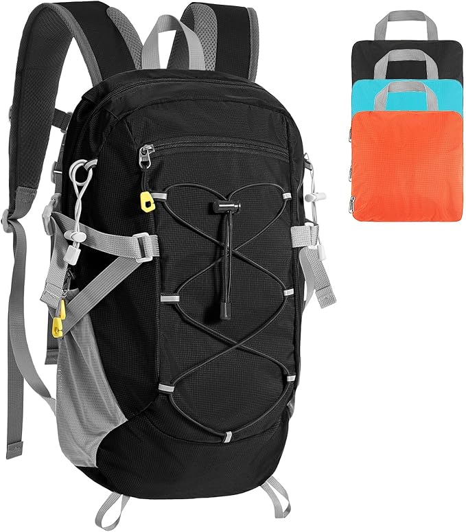 20L Hiking Backpack Lightweight Packable Hiking Daypack, Foldable Small Travel Outdoor Camping Shoulder Bag with Wet Dry Separation (Black)