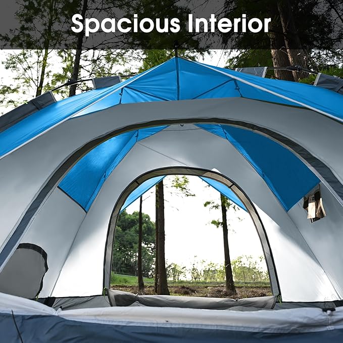 MOON LENCE Pop Up Tent 3-4 Person, 60s Instant Setup Camping Tent with 2 Doors, Water-Resistant & Windproof Dome Tent for Car Camping, Backyard, Traveling