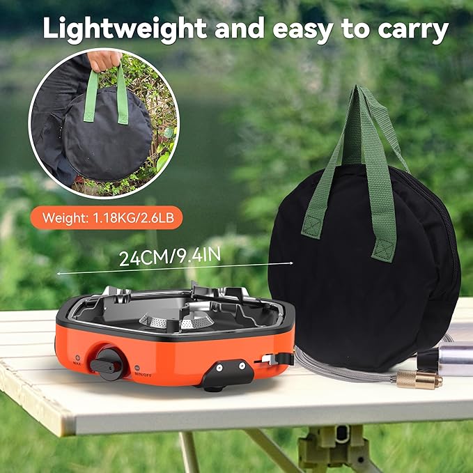 GIGART Portable Propane Camping Stove, Adjustable Camping Stove with Piezo Ignition, Lightweight Backpacking Stove for Outdoor Cooking, Camping, Hiking, Tailgating & Backyard BBQ (Orange)