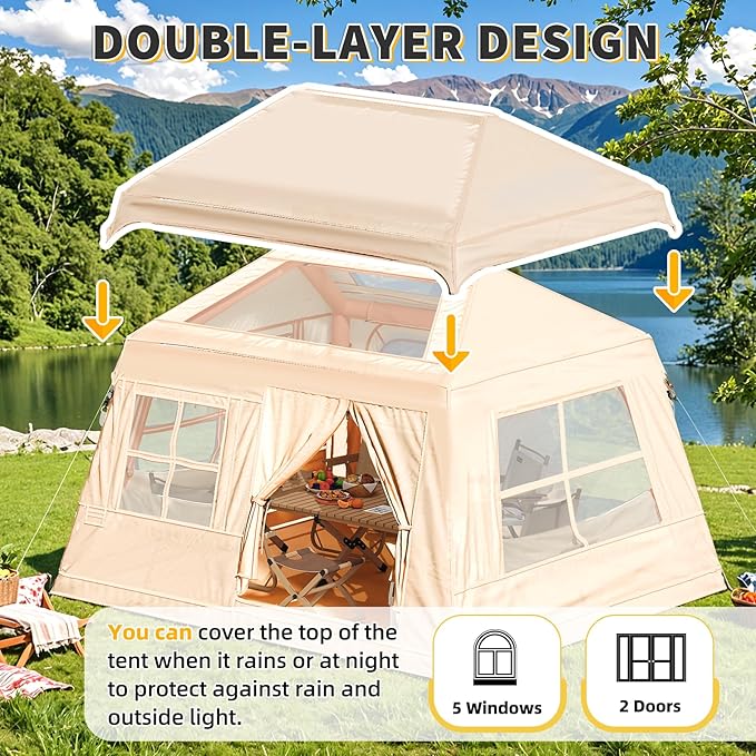 YOLENY 2/4/6 Person Inflatable Tents for Camping, Quick Setup in 2 Minutes with Hand Pump, Oxford Blow Up Tent with Skylight & Canopy, Spacious Cabin Tent for Family Camping & Hiking