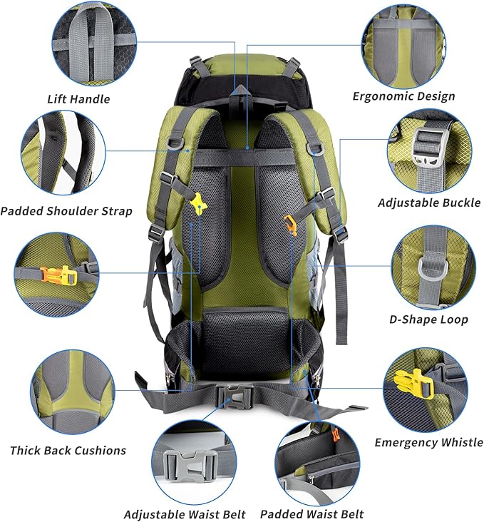Night Cat Hiking Backpacks 70L Camping Backpacking Packs for Men Women Lightweight Outdoor for Mountaineering Traveling, No Internal Frame