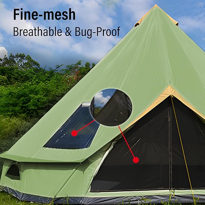 Canvas Tent with Stove Jack, 10-20 Person Yurt Tents for Camping, Large Bell Tent Waterproof 3000MM (4M/5M Options)
