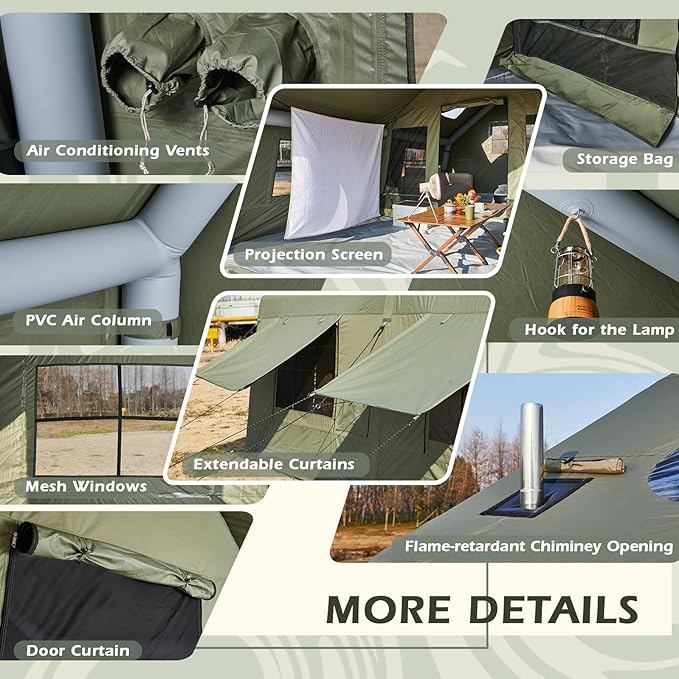 EROMMY 4/6/8/12 Person Inflatable Tent with Skylight, 4 Season Blow Up Tents with Hand Pump for Outdoor Camping & Hiking, Easy Set-up Windproof Sunproof Waterproof