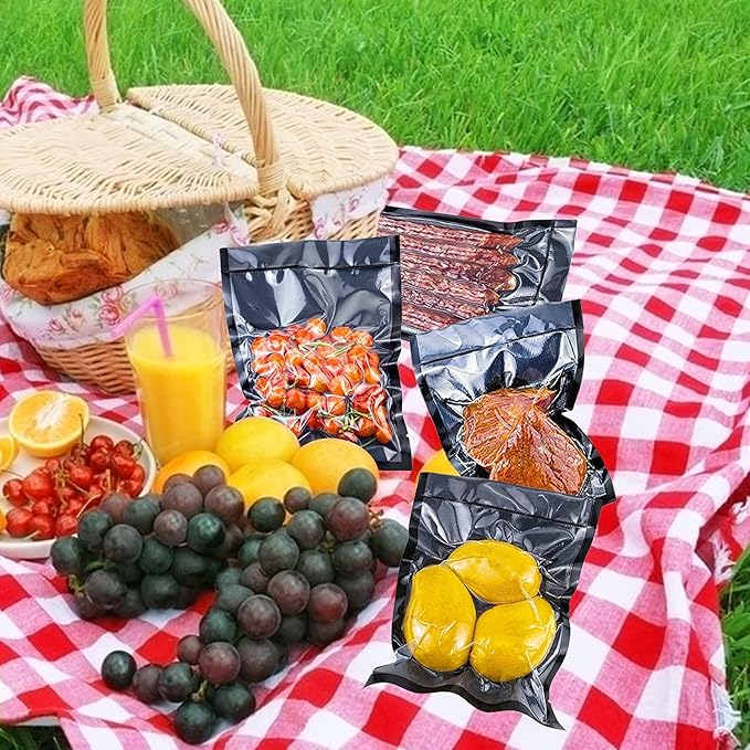 CANLENPK Vacuum Sealer Bags, Food Storage Bag, Seal Meal Snack Fruit Nut, Boil Steam Heat Freeze Sous Vide Food Sealable Bags (Black Back, 20x30cm,50Bag)