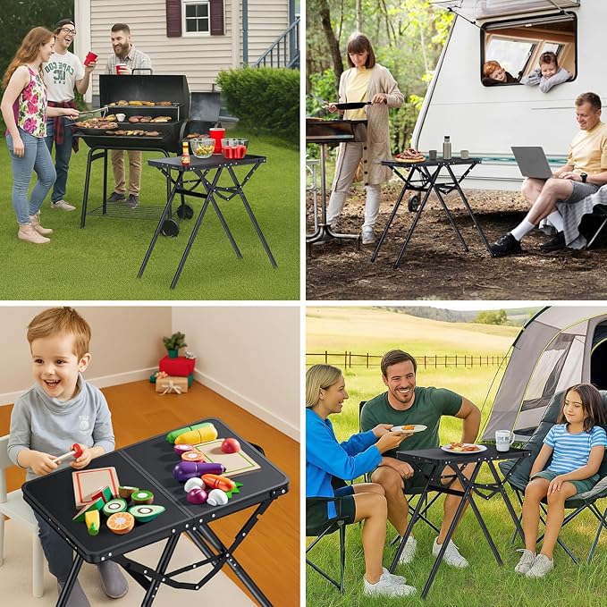 Folding Camping Table Pinic Table Height Adjustable Aluminum Alloy Foldable Table Max Weight Capacity 180lbs with Carry Handle More Stable Triangle Feet for Outdoor Indoor Hiking Camp BBQ Beach