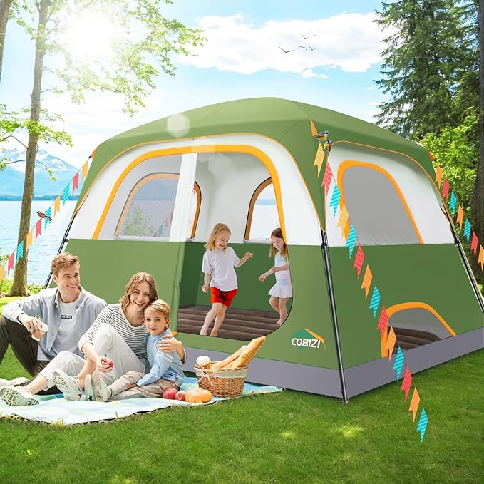 COBIZI 4-6-8-10 Person Camping Tent, Spacious Family Tents for Camping Ideal, Hiking, 3500mm Waterproof Double-Layer Windproof Tent for Hiking & Backpacking