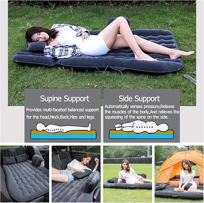 Inflatable Car Air Mattress Back Seat Bed with Air Pump,Thickened Portable Car Travel Sleeping Camping Air Mattress Blow Up Bed for Car Universal SUV