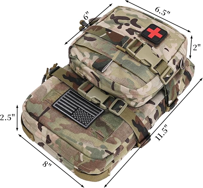 Tactical Mini Molle Hydration Pack,Molle Hydration Carrier with IFAK Pouch&US Flag&Med Patch,Hydropack for 2L Water Bladder