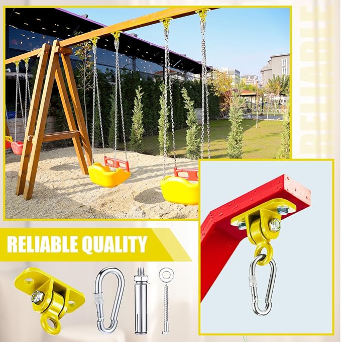 Tandefio 6 Sets of Robust Swing Hangers for Wooden Concrete Set with Swing Hook Screw Bolt Washer Swingset Accessory for Porch Patio Yoga Indoor Outdoor,Over 1800 lb Capacity (Yellow)